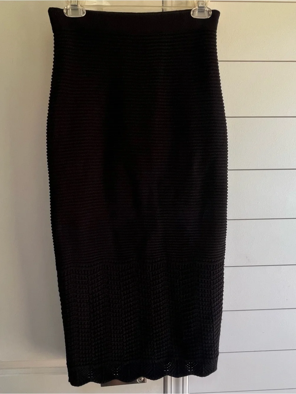 House of Harlow 1960 Black Knit & Crochet Bodycon Midi Skirt SZ XS